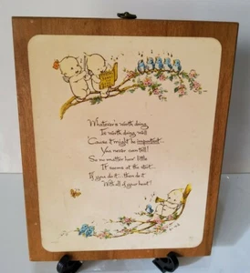 Vintage 70s Rose O'Neill Kewpie Doll Wood Plaque Worth Doing American Greeting - Picture 1 of 4