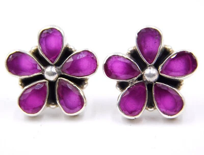 4.60 Gm Lab-Created Ruby Cut Stone Tops 925 Sterling Silver Stud Earring 0.5'' - Image 1 of 4