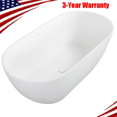 59" Solid Surface Engineered Stone Resin Soaking Bathtub W/Pop-up Drain,Overflow - Image 1 of 4