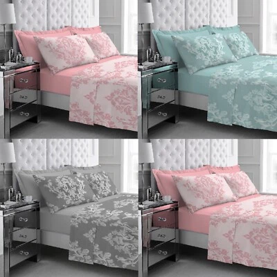 100% Brushed Cotton Thermal Flannelette Printed Plain Sheet Set & Pillow cases