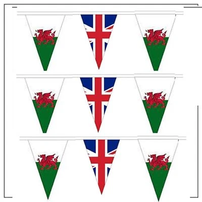 Remembrance Day 10 Metre's Union Jack & Wales Welsh Flags + Party Bunting - Image 1 of 4