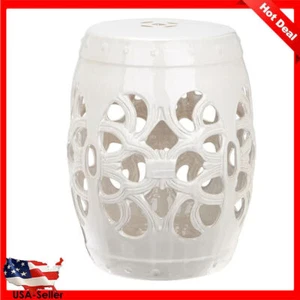 Garden Stool Indoor/Outdoor Glazed Ceramic End Side Table Antique 13.86 Lb White - Picture 1 of 4