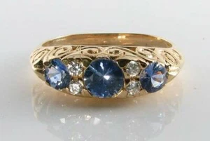 GROSSER 9K 9CT GOLD CEYLON SAPHIR & DIAMANT ART DECO INS RING KOSTENLOSE GRÖSSENÄNDERUNG - Bild 1 von 5