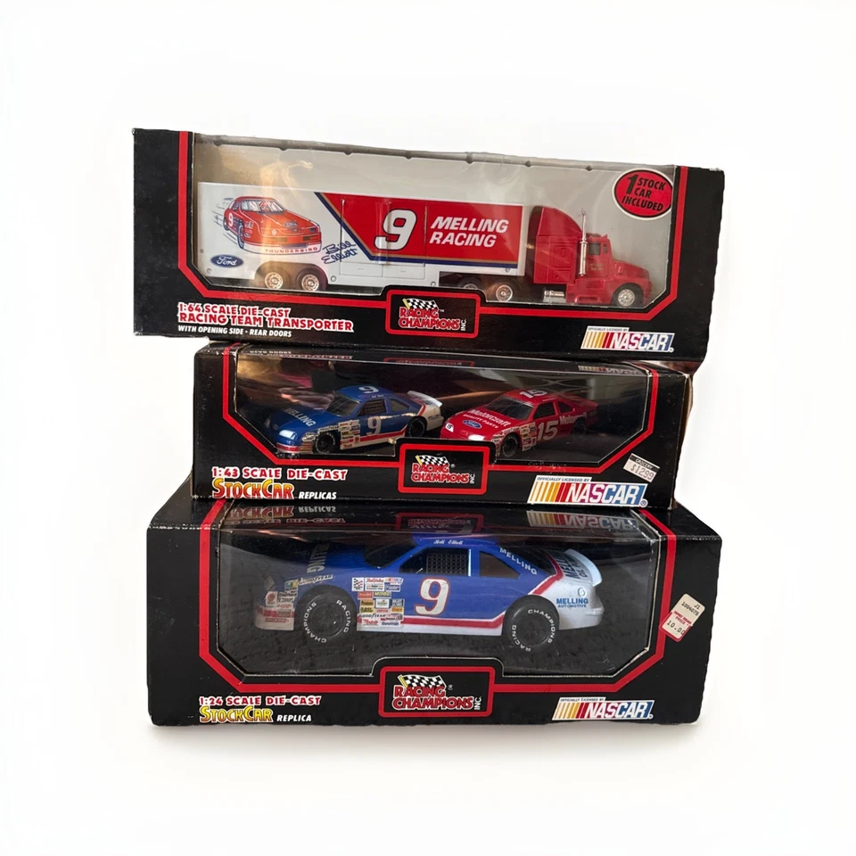 CONJUNTO: Bill Elliott #9 Melling 1:24 Racing Champions NASCAR + 1:43 + Transportador Foto 1 de 4