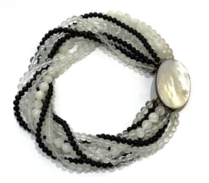Celia Seberi 8 Strang unsigniert schwarz klar & mattiert Perlenkette mit MOP Verschluss - Bild 1 von 8