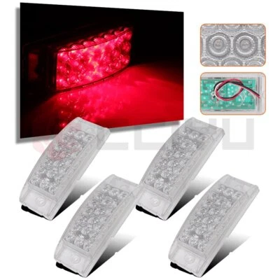 4pcs 6" Red Led Clear Lens Turn Signal Side Marker Truck Trailer 20LED Rectangle Foto 1 de 4