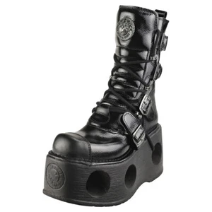 New Rock Patent Spring Neptune Unisex Black Boots Platform - 42 EU - Picture 1 of 8