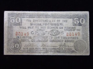 FILIPINAS BOHOL 50 centavos 1942 guerrilla Segunda Guerra Mundial dinero de emergencia h8149 - Imagen 1 de 2