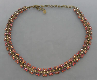 Collar Sorrelli Firmado Naranja Púrpura Cristal Estrás Latón Distintivo Foto 1 de 4