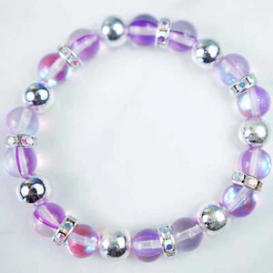 Purple Aura Quartz Bracelet, Silver Plated Hematite, Magic Rondelle Spacers, 6.5 - Picture 1 of 2