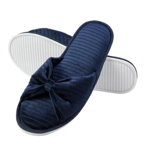 Navy Blue Bowknot Open Toe Anti-Slip Flip Flop Indoor Bedroom Slippers Size 6-10 - Picture 1 of 16