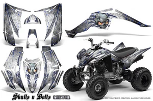 YAMAHA RAPTOR 350 GRAPHICS KIT CREATORX DECALS STICKERS SKULLS BOLTS M BLW - Picture 1 of 1