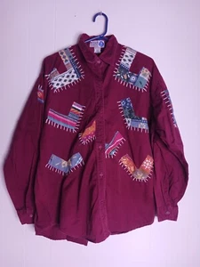 Vintage Wearever Long Sleeve Button Up Patchwork Aztec Shirt Men's S - Picture 1 of 6