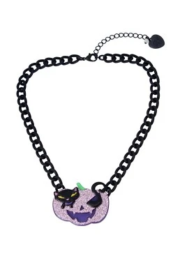 Betsey Johnson Halloween Calabaza Gato Negro Colgante Negro Mate Cadena Collar Foto 1 de 4