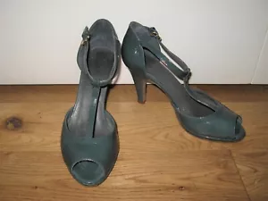 JONES TEAL PATENT LEATHER HIGH HEEL T-BAR PEEP TOE SHOES+38/5+VGC - Picture 1 of 7