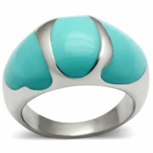 Aqua Enameled Dome Ring Stainless Steel TK316 - Picture 1 of 25