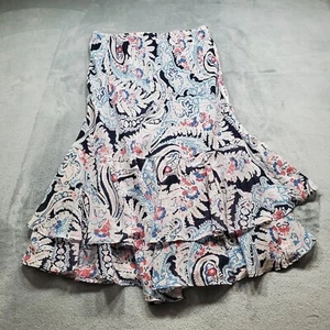 Chaps Multicolor Paisley Ruffled Flowy Lined Skirt Bohemian Pink Blue Wm Sz M - Picture 1 of 9