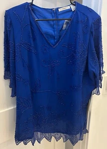 NWT Roamans Royal Blue Beaded Tunic DRESSY 22W - Picture 1 of 15