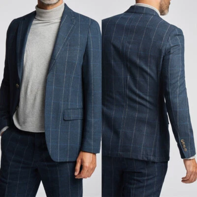 Men's Plaid Woolen Suit Single Breasted Jacket 2 Piece Groom Wedding Regular Fit - Image 1 of 4