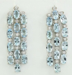 9.48CT Oval Cut Sea Blue Aquamarine & Clear White CZ Chandelier Women's Earrings - Picture 1 of 6