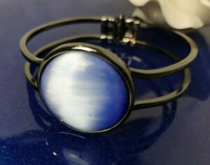 Art Deco Bracelet Blue Large Round Stone Faceted Clip On Bangle Buckingham 