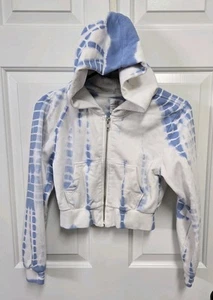 GAP TEEN CROP POWDER BLUE & WHITE TYE DYE ZIPPER HOODIE SWEATSHIRT L 10 GIRLS - Picture 1 of 3