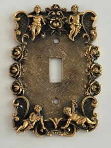 Piastra interruttore luce cherubino ottone Florenta di Calif vintage 1970 stile rococò barocco - Foto 1 di 9