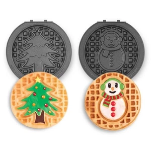 Dash 2pc Removable Plate Set Snowman & Tree Nonstick Waffle Maker Holiday - Picture 1 of 4