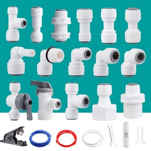 Push Fit Connector 1/4" 3/8" Adapter Valve RO Fridge Unit Water Filter Fittings - Picture 1 of 92