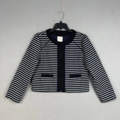 Chaqueta J Crew Mujer 12 Azul Marino Blanco Rayas Metálico Traje Blazer Lana Carrera Foto 1 de 4