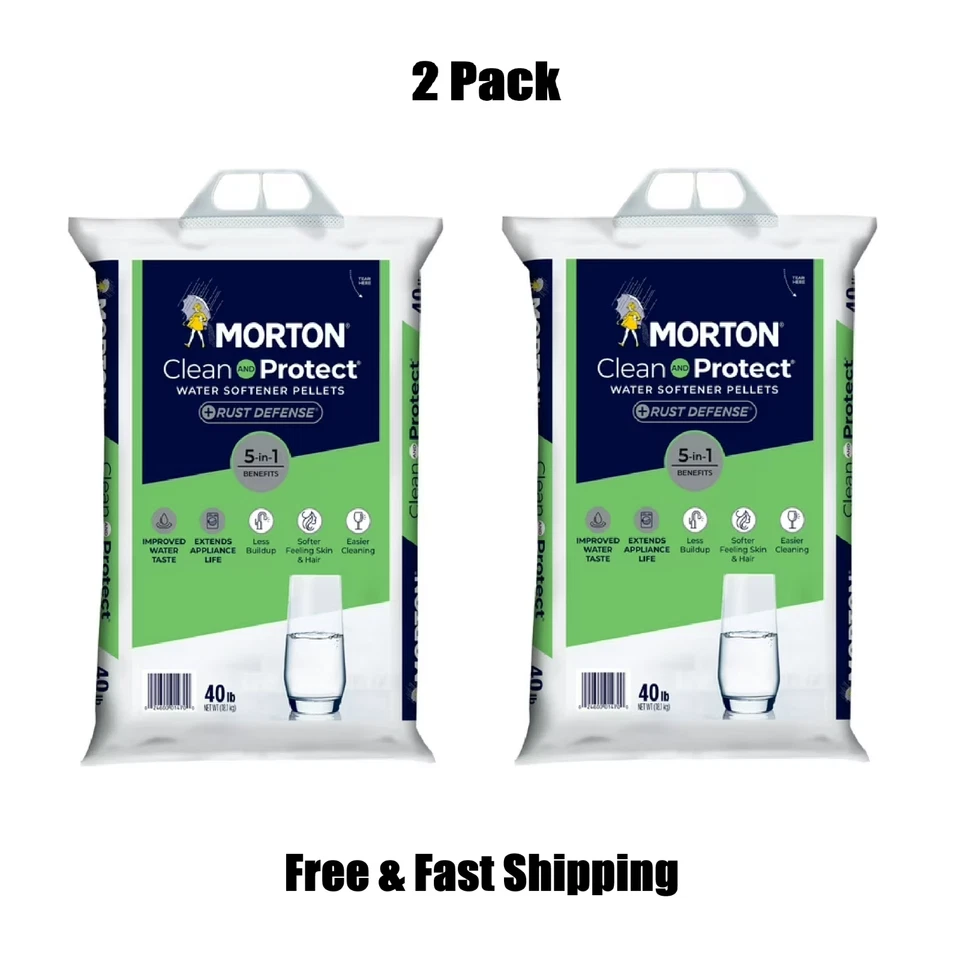 Morton Clean Protect Plus Rust Defense Water Softener Salt Pellets, 40 LB,2 PACK