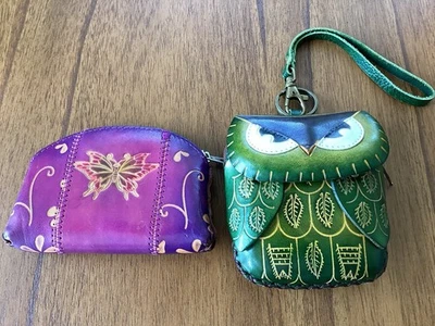 Monederos de cuero vintage muñeca búho y púrpura con mariposa  Foto 1 de 4