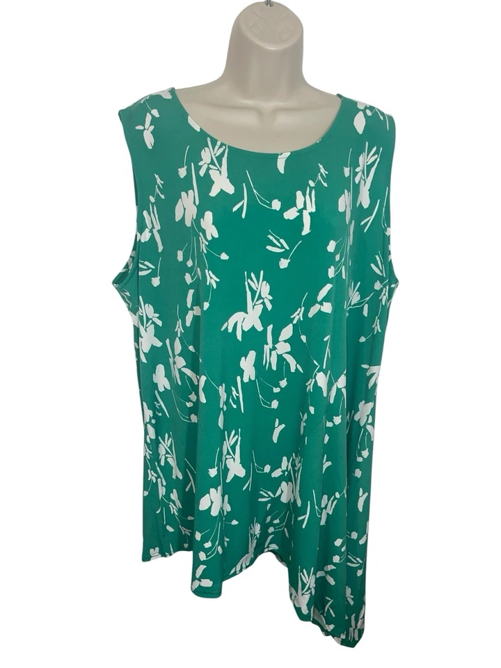 Alfani Womens Green Sleeveless Printed Asymmetrical Blouse Top Plus 3x BHFO 8149