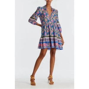 VERONICA BEARD Kleid Falken Seide blau in Sarong Blumenprint Gr. 2 - Bild 1 von 10