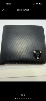 Prada Vitello Grain Black Trifold Compact Wallet Leather Logo Plaque NEW - Image 1 of 4