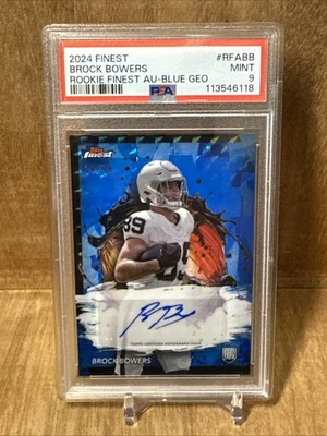 2024 Finest: Brock Bowers Rookie Finest AU-BLUE GEO Auto #RFABB PSA RAIDERS /99 - Image 1 of 4