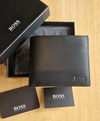 Men’s Asolo Hugo Boss Black Leather Bifold Wallet Coin Pocket - Gift  - Image 1 of 4