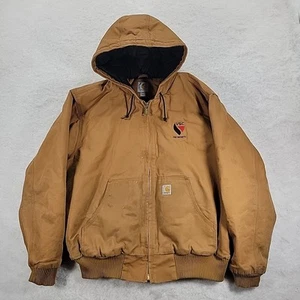 Carhartt Duck Canvas Quilted Flannel Lined Hooded Work Jacket Brown Sz XL LOGO - Picture 1 of 16
