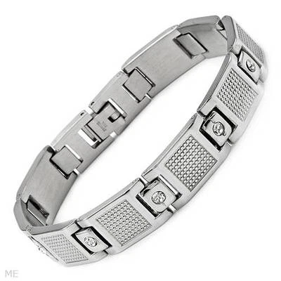 Pulseira Gentlemens com cristal genuíno feita em aço inoxidável 8" - Imagem 1 de 2