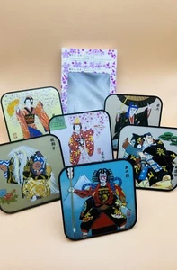 Vtg Set of 6 Standing Coasters Japan Kabuki Artwork Characters With Original Box - Picture 1 of 22
