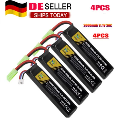 4x 2000mAh 30C 11,1V Airsoft LiPo Akku mit Mini Tamiya Stecker für Pistolen Gewe - Bild 1 von 4