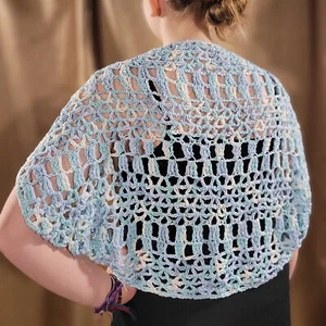 Lace Shrug Cardigan Dancer's Wrap - Handmade Crochet - Light Blue Cotton - Picture 1 of 8