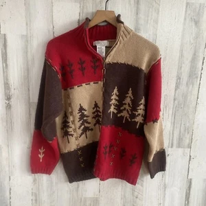 Vtg Mandal Bay L Pullover Sweater Quarter Zip Pine Forest Northwoods - Picture 1 of 9