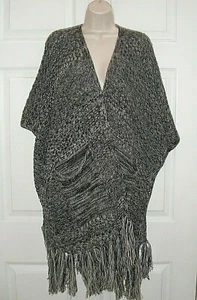 Steve Madden Poncho Capa Blanco y Negro Tweed Suéter Para Mujer Bolsillos Tejidos O/S - Imagen 1 de 11