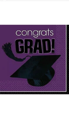 Flying Colors Purple School Spirit Graduation Party Paper Luncheon Napkins - Image 1 of 3