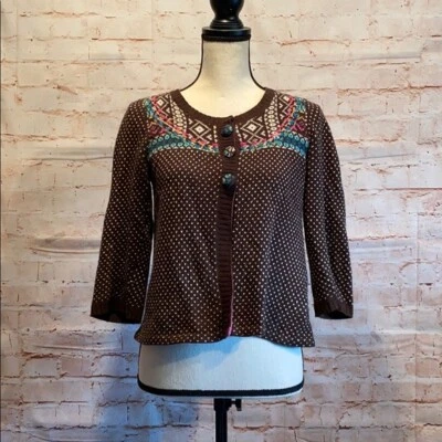 Guinevere Antho Suéter Manga 3/4 Botón Cárdigan Marrón XS Fair Isle Cardigan Foto 1 de 4