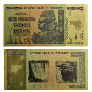 BILLETE ZIMBABWE P-91 100 CIEN BILLONES DE DÓLARES LÁMINA DE ORO NUEVO COMO NUEVO - Imagen 1 de 1