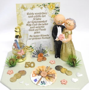 Geldgeschenk goldene Hochzeit ♥ Goldpaar ♥ Sektflasche mit Deko ♥ creme/rose - Bild 1 von 3