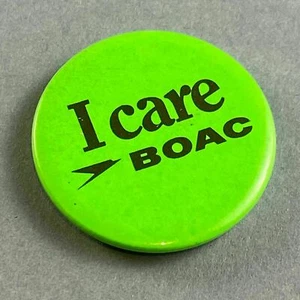 BOAC I CARE VINTAGE AIRLINE BADGE B.O.A.C. SPEEDBIRD - Picture 1 of 2