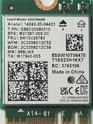 Intel  AX210 Wi-Fi 6E AX210.NGWG  M.2 2230   vPro bluetooth 5.2 FRU 5W10V25783 - Image 1 of 4